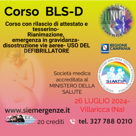 26 LUGLIO  CORSO BLSD  ADULTO  E PEDIATRICO - Scuola Italiana Emergenze  