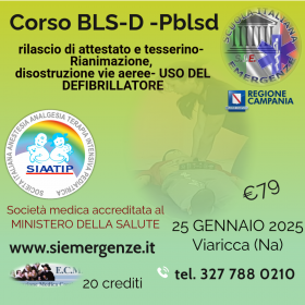 CORSO BLSD  adulto e pediatrico 25 GENNAIO - Scuola Italiana Emergenze  