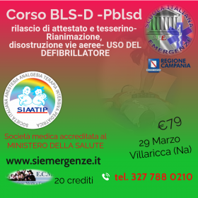 CORSO BLSD  adulto e pediatrico 29 MARZO - Scuola Italiana Emergenze  